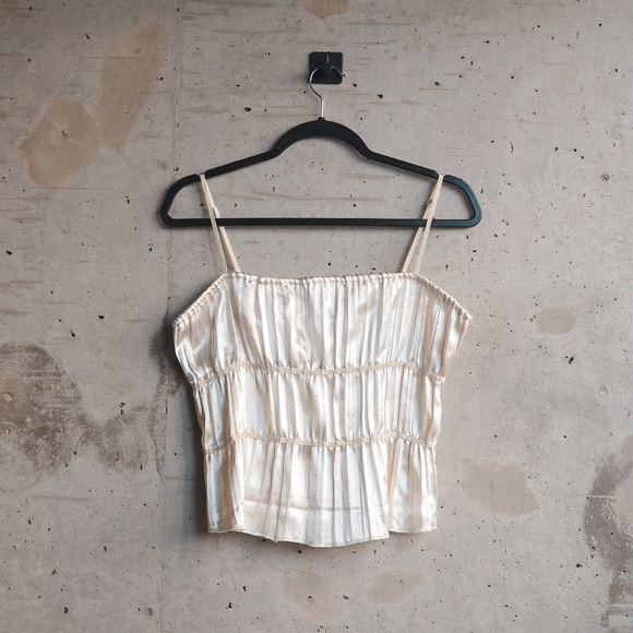 Free People Coquette Milkmaid Satin Top - Cream (L) - Picture 2 of 6